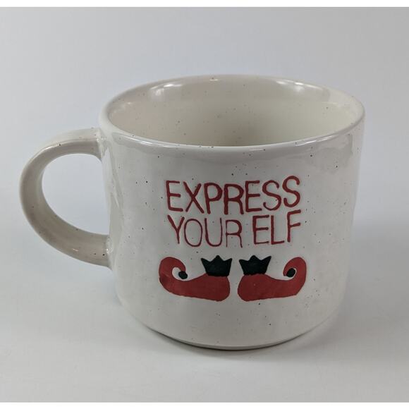Crate & Barrel Express Your Elf Stoneware Coffee Mug 14oz Holiday Christmas Cup - Picture 1 of 10